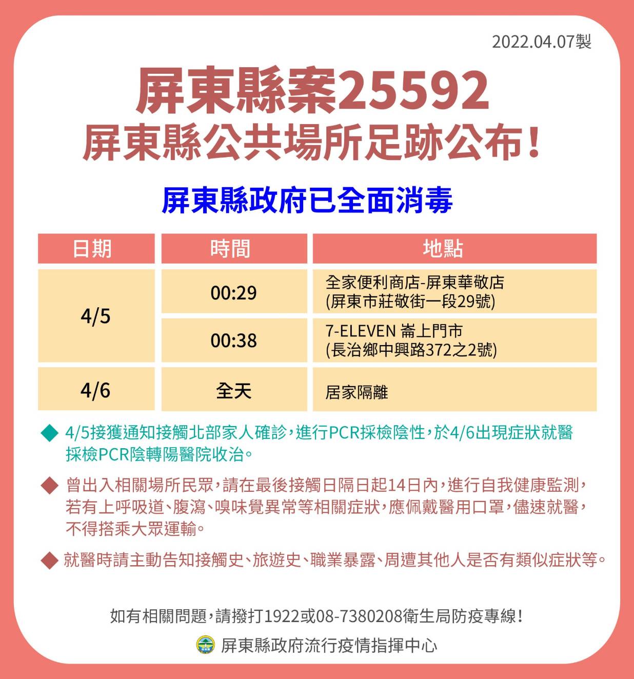 屏東縣案25592屏東縣公共場所足跡公布。(圖/屏東縣政府)
