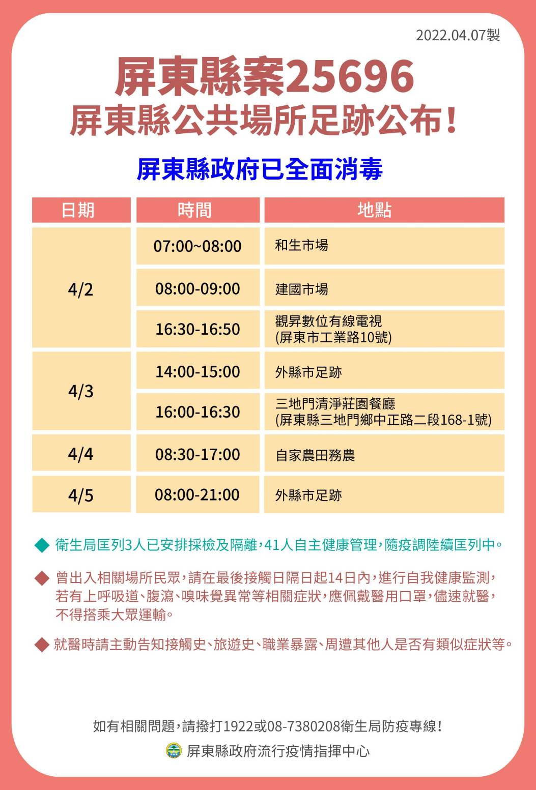屏東縣案25696屏東縣公共場所足跡公布。(圖/屏東縣政府)