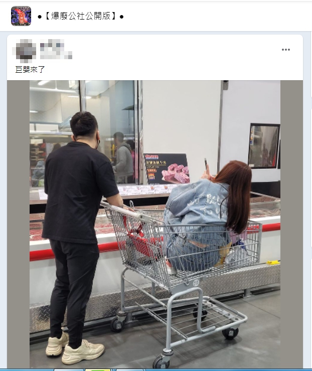 有名女子直接坐進好市多的推車,遭一旁民眾拍下。(圖/翻攝自爆廢公社公開版)