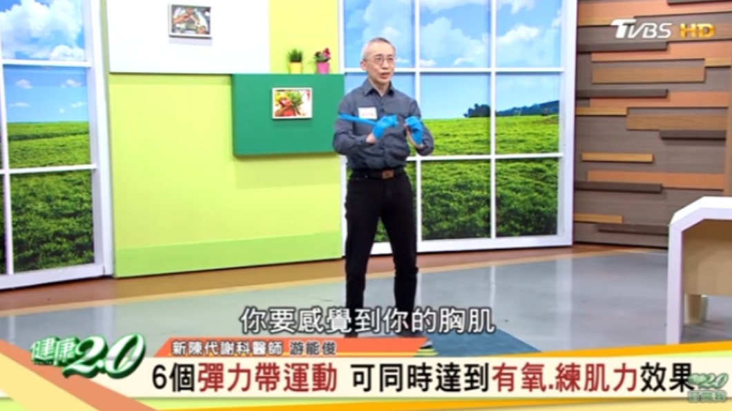 游能俊示範6個彈力帶運動。（圖／翻攝自健康2.0 YouTube）
