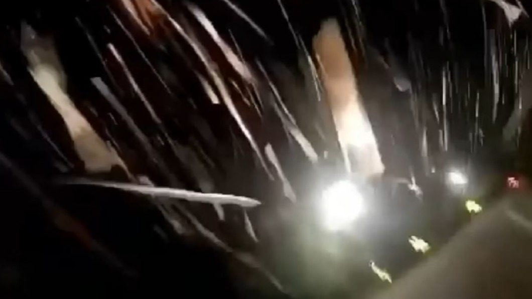 樹幹掉落,騎士閃不及。(圖/翻攝自重機車友各區路況天氣回報中心 臉書)