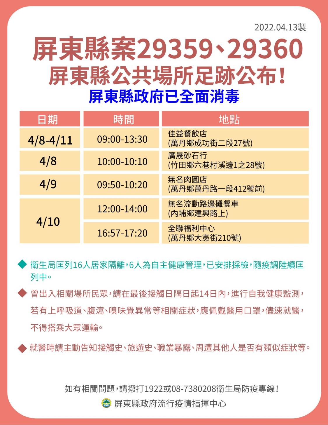 屏東縣案29359、29360屏東縣公共場所足跡。(圖/屏東縣政府)