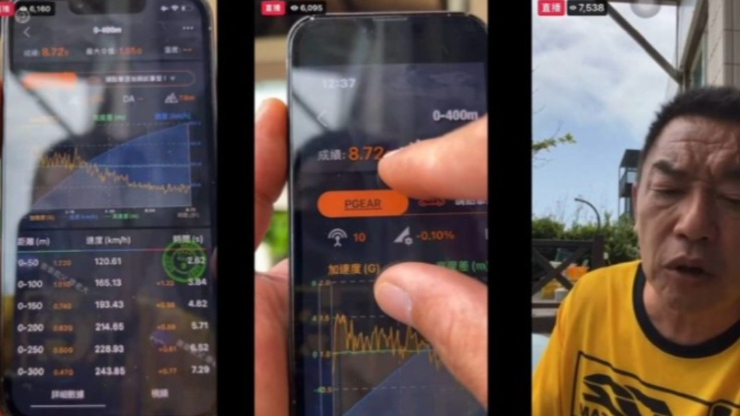 廖老大也在直播上搶先揭露了中國車涯測得的8.72秒數據圖。(圖/翻攝自廖老大臉書)