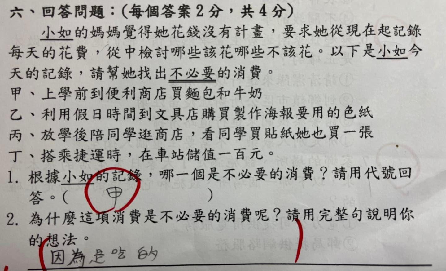 艾莉絲女兒的考卷答案笑翻大家。(圖/翻攝自艾莉絲臉書)