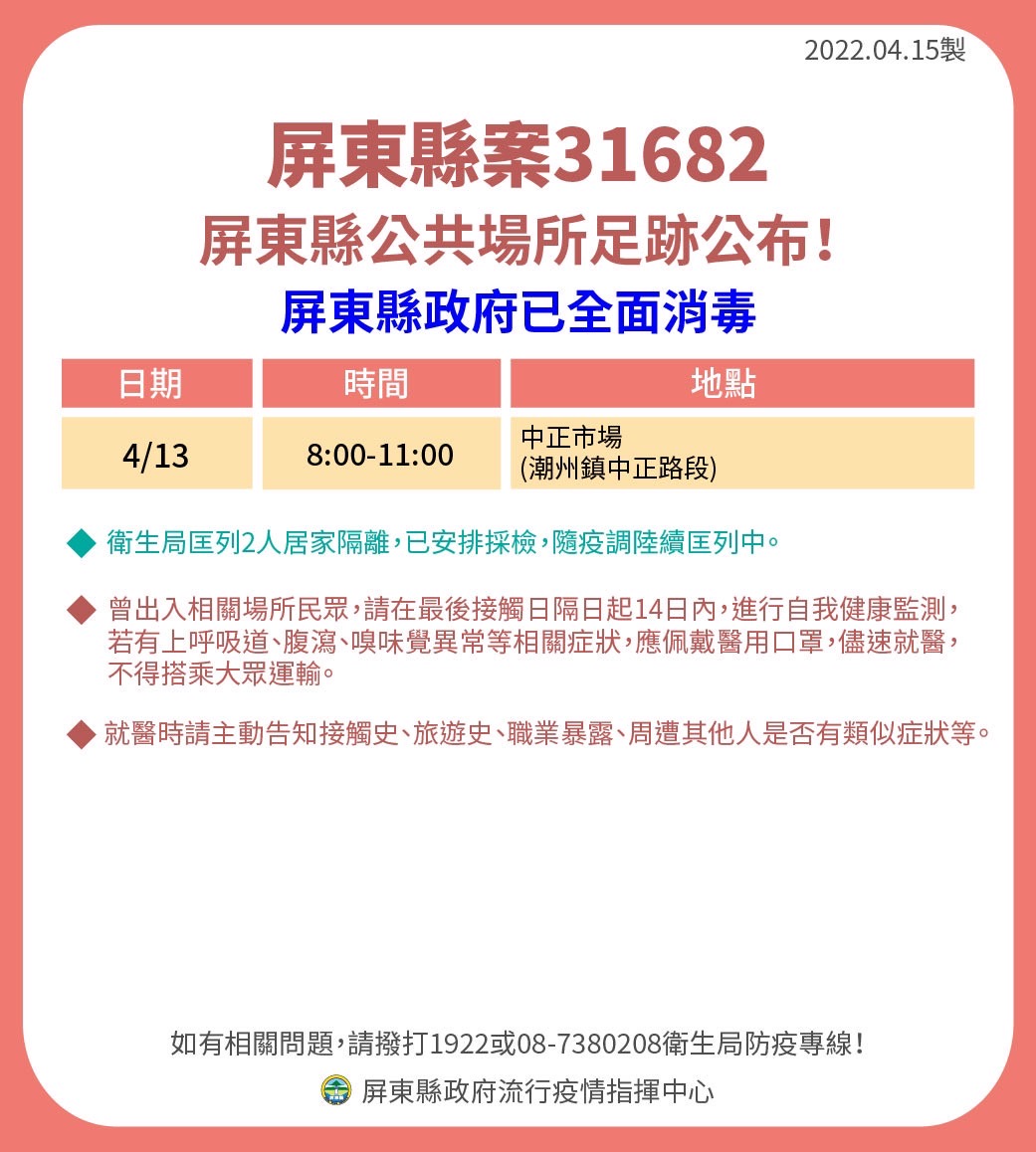 屏東縣31682屏東縣公共場所足跡公布。（圖／屏東縣政府）