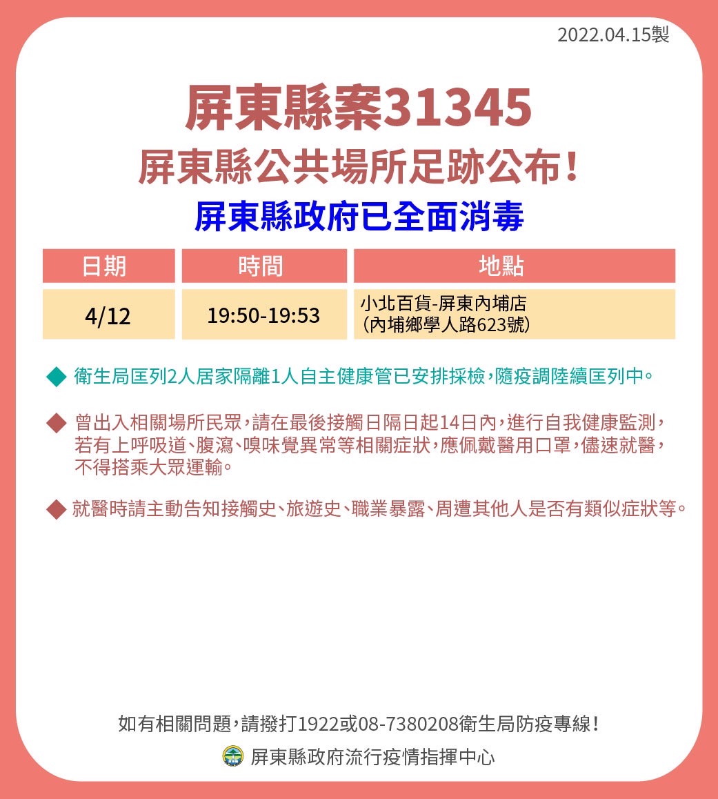 屏東縣31345屏東縣公共場所足跡公布。（圖／屏東縣政府）