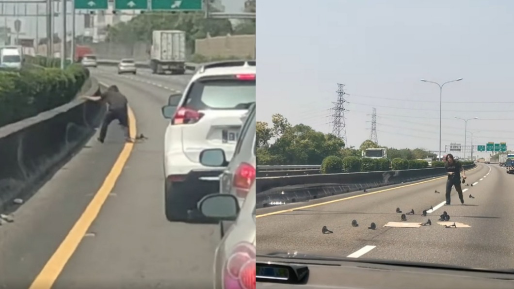 國道尖銳物四散！熱心長髮哥下車手撿　後車全幫擋
