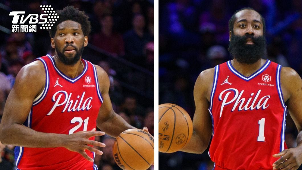 76人Joel Embiid（左）與James Harden（右）。（合成圖／達志影像美聯社）