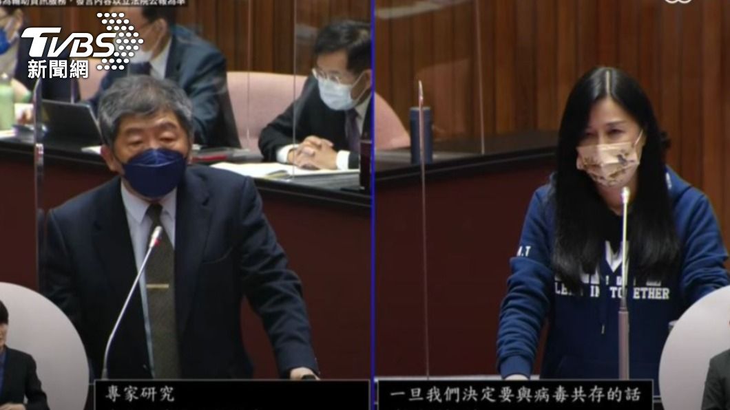 中央流行疫情指揮中心指揮官、衛福部長陳時中，國民黨立委萬美玲。（圖／翻攝自國會議事轉播頻道）