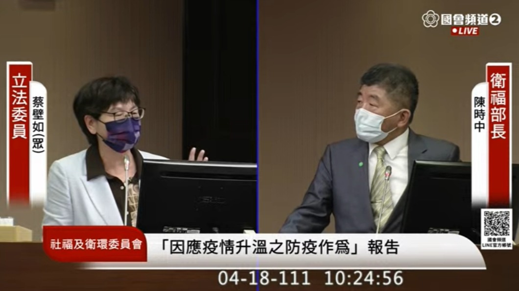 陳時中今天赴立法院備詢。(翻攝自國會頻道)