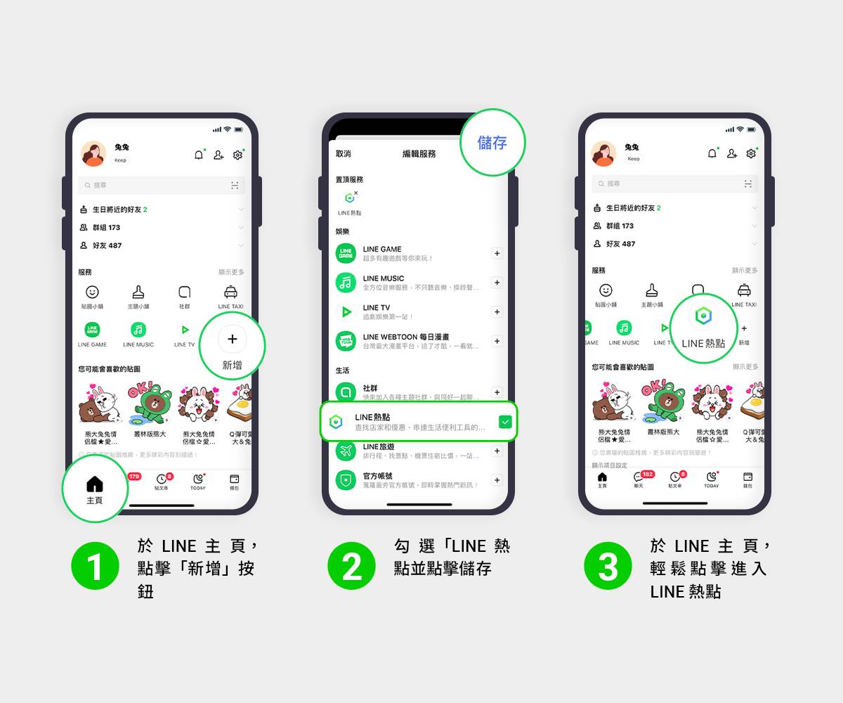 可在LINE中「主頁」把LINE熱點設為固定入口。(圖/翻攝LINE官方部落格)