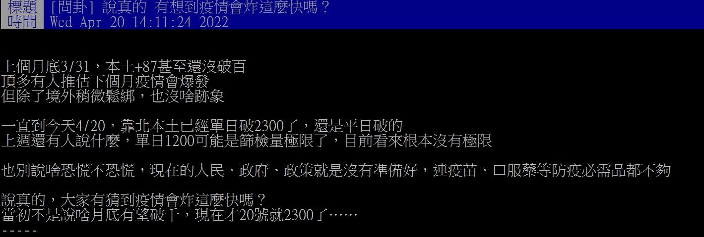網友認為這波疫情炸太快。(圖/翻攝自PTT)