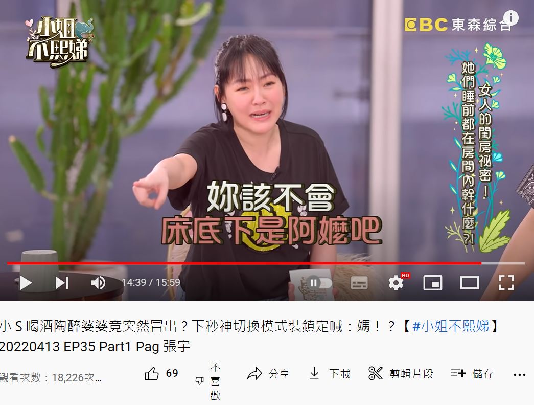 小S開玩笑地懷疑嘟嘟的奶奶在她床底下睡覺。(圖/翻攝自《小姐不熙娣》節目片段)