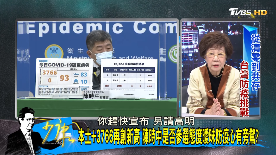 呂秀蓮喊話陳時中，如果要選趕快宣布。（圖／TVBS）