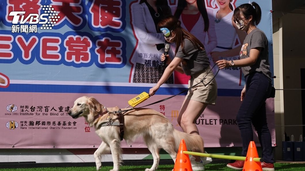 張齡予戴上眼罩,體驗視障者生活。(圖/黃城碩攝)