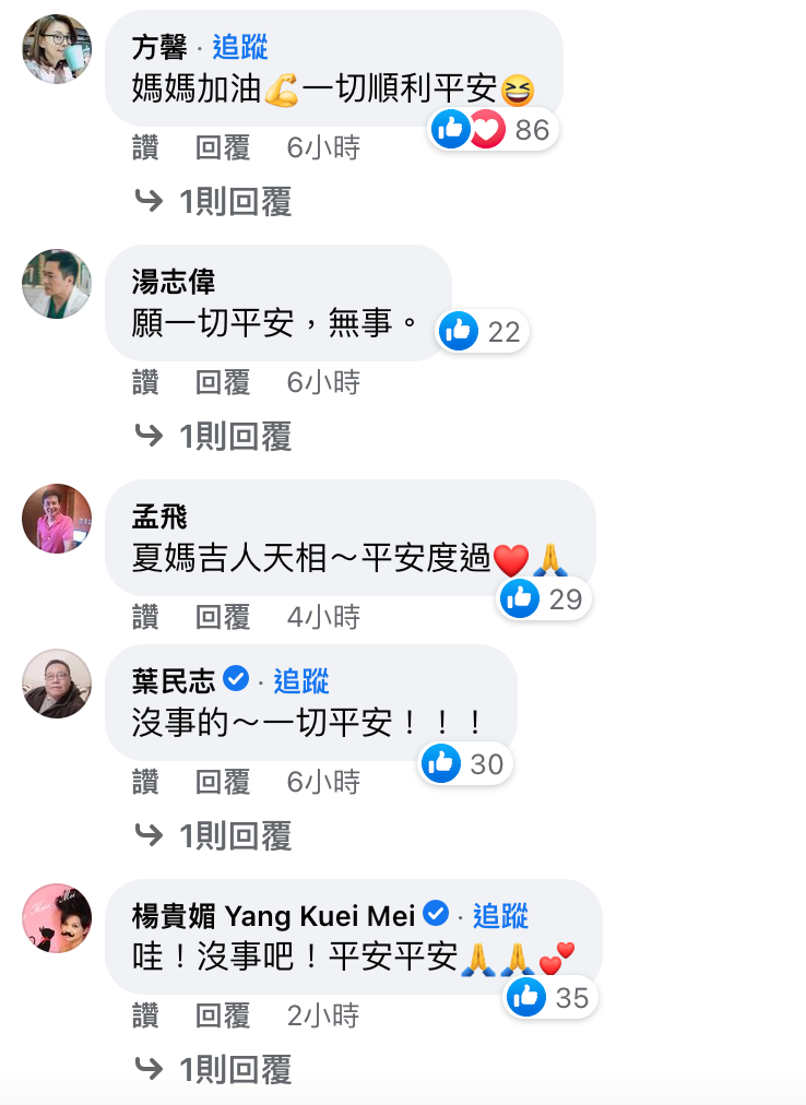 許多藝人也留言祝福夏母。(圖/翻攝自夏靖庭臉書)