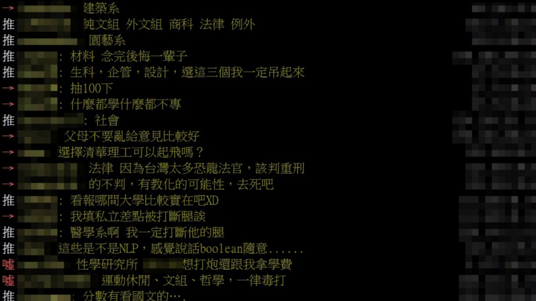 網友點名3科系。(圖/翻攝自PTT)