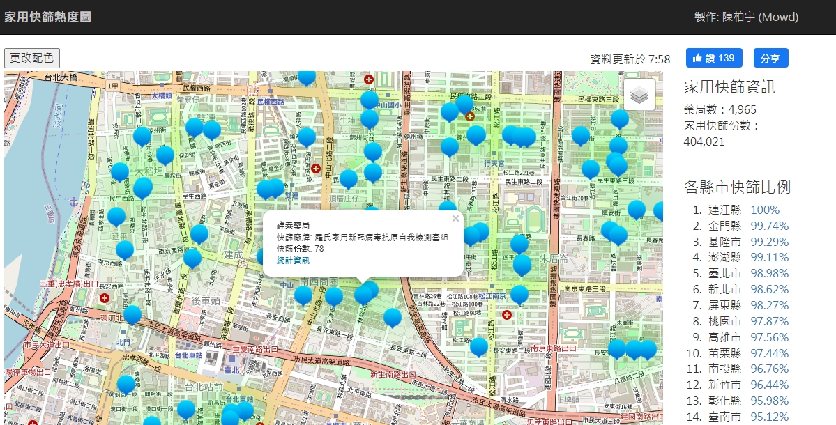 家用快篩熱度圖。(圖/翻攝家用快篩熱度圖網站)
