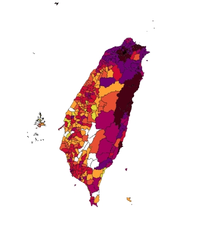 未傳出確診病例的19個地區，在地圖上呈現白色。（圖／翻攝本土病例地圖網站）