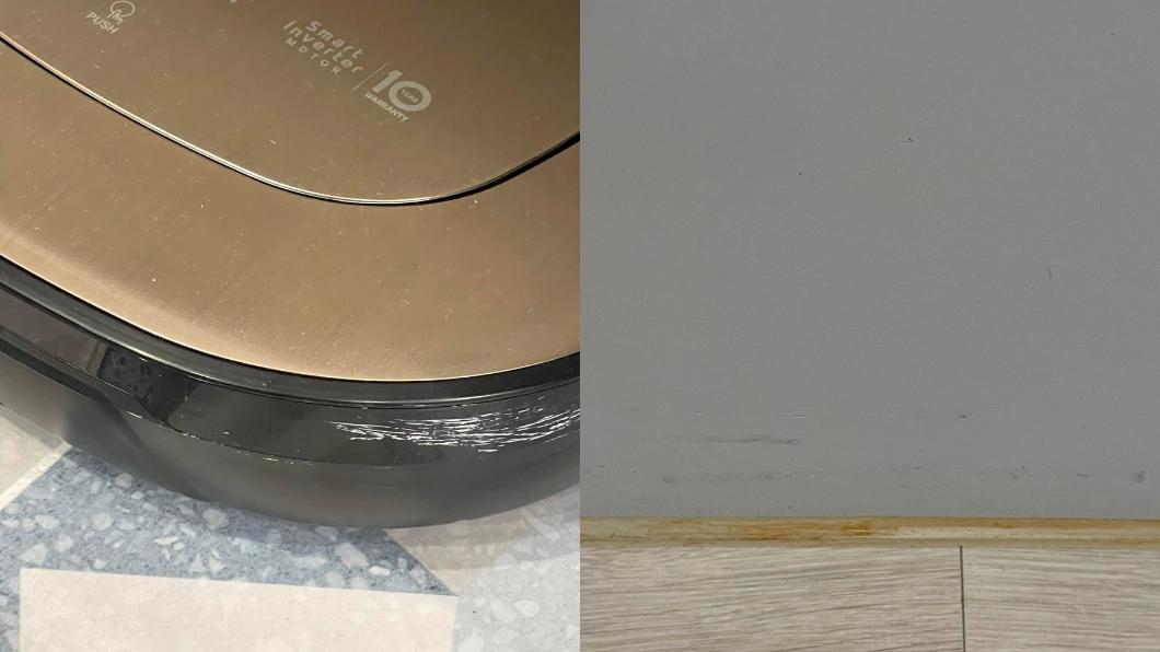 掃地機器人把牆壁撞得到處都是刮痕。(圖/翻攝自狄志為臉書)