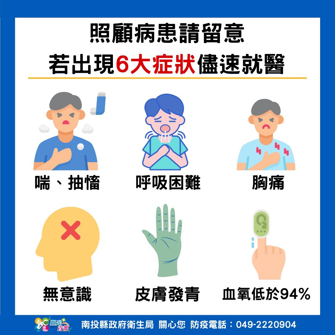 照顧病患請留意,若出現6大症狀儘速就醫。(圖/南投市府)