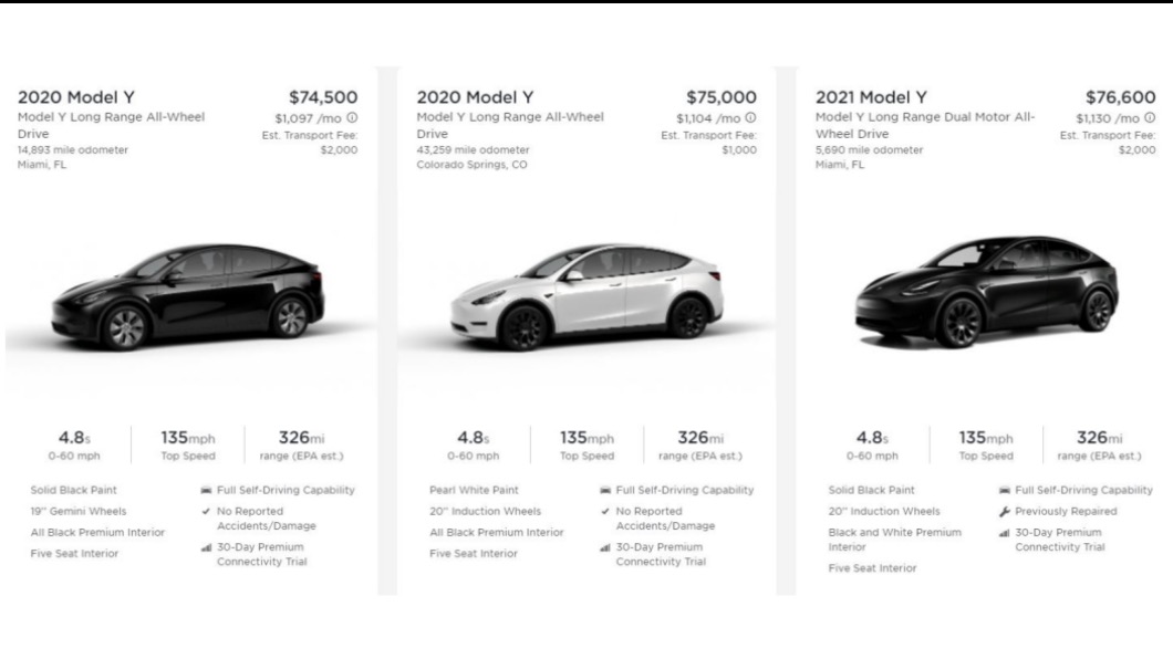 Model Y還出現比新車更貴的狀況出現。（圖／翻攝自Tesla）