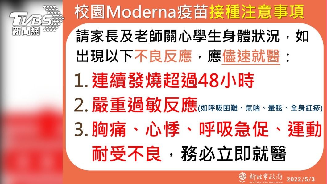 新北兒童莫德納今開打!侯友宜呼籲出現3狀況應盡速就醫(圖/TVBS)