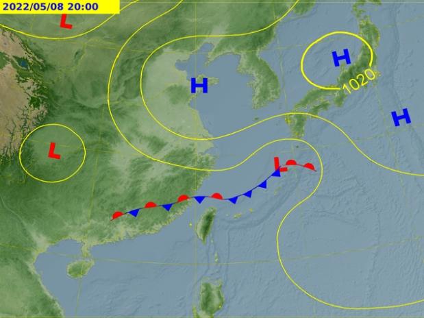 週日「梅雨季」第2道鋒面來襲。(圖/中央氣象局)