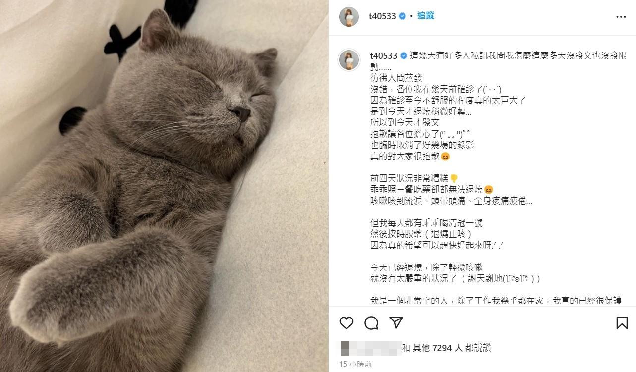 梓梓透露自己確診。（圖／翻攝自梓梓IG）