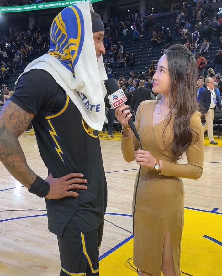 孟超訪問金洲勇士隊球星裴頓(Gary Payton II)。(圖/翻攝自chao__meng IG)