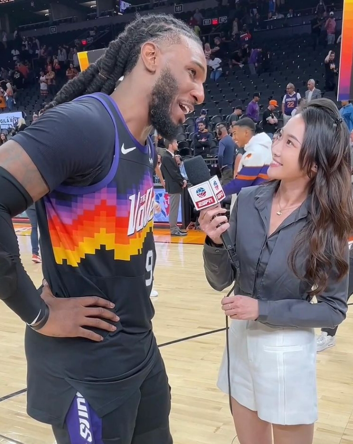 孟超訪問鳳凰城太陽隊球星克勞德(Jae Crowder)。(圖/翻攝自chao__meng IG)