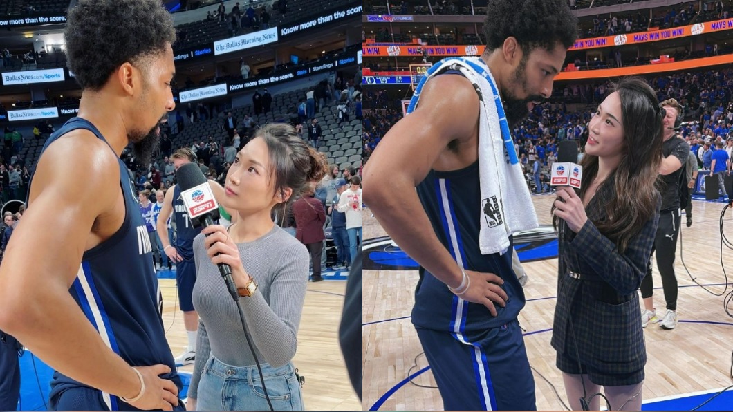 孟超訪問達拉斯獨行俠隊球星丁威迪(Spencer Dinwiddie)。(圖/翻攝自chao__meng IG)