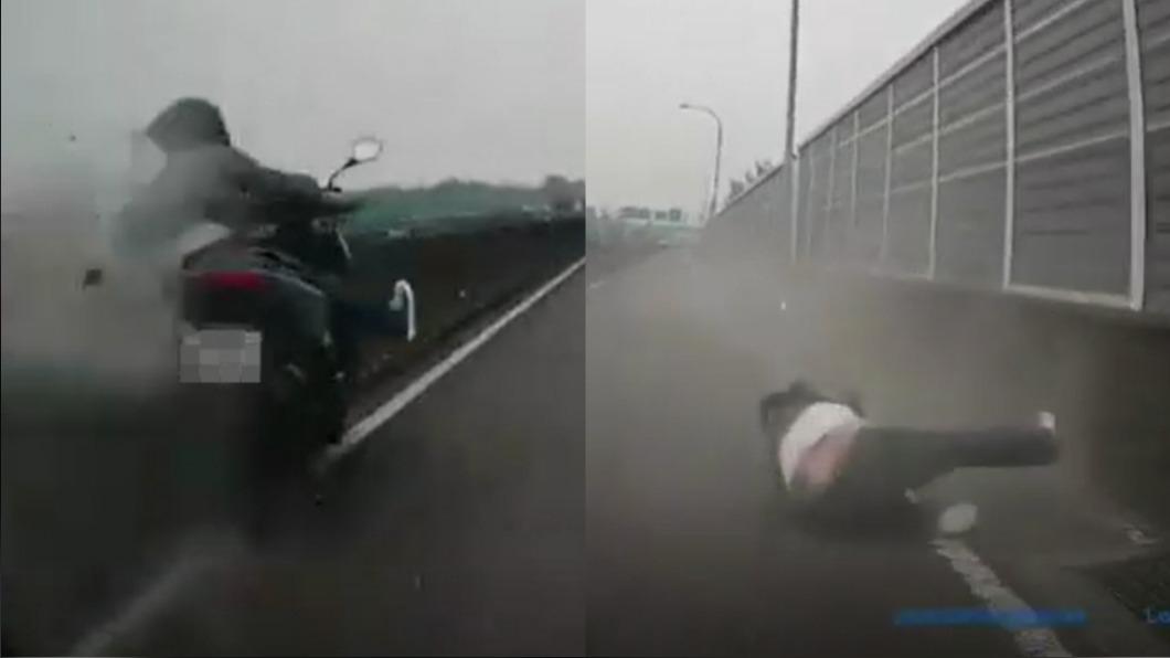 痛爆!騎士超車狂磨水泥牆 龍頭左右猛甩重摔