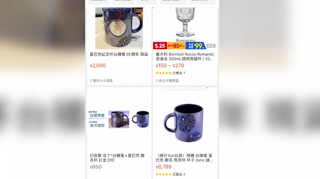 台積電紀念杯最高售價被炒到2千元。(圖/翻攝自蝦皮)