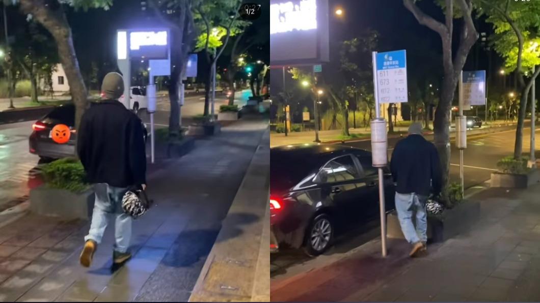 高爾宣拿著安全帽上前確認跟車者身分。(圖/翻攝自高爾宣IG)