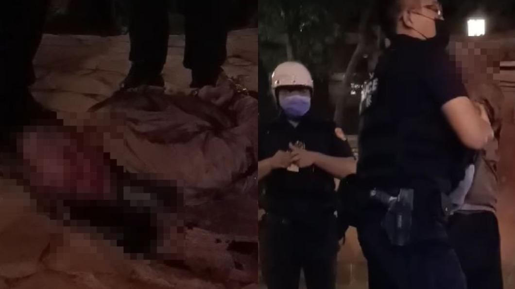 王姓街友於壓制上銬時不斷爭執,導致受傷。(圖/翻攝自爆怨公社 臉書)