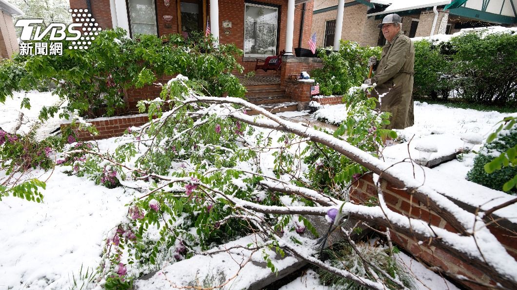 丹佛市民宅外出現被積雪壓斷的樹木。（圖／達志影像美聯社）