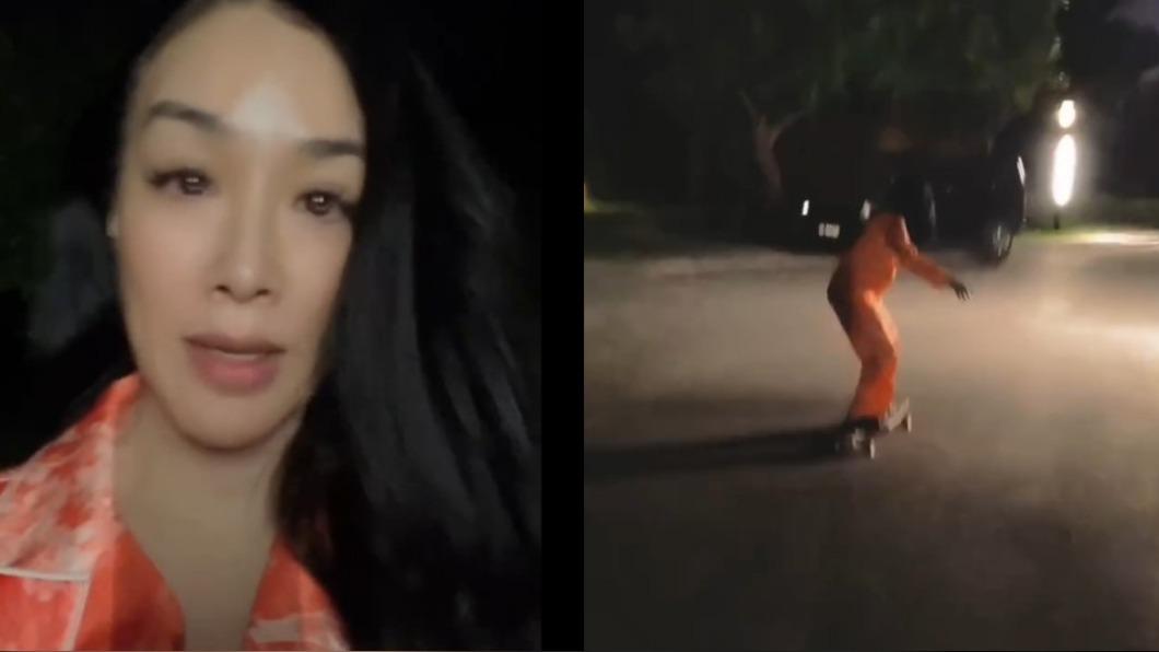 鍾麗緹深夜出門溜滑板,挨批嚇人又擾民。(圖/翻攝自張倫碩微博)
