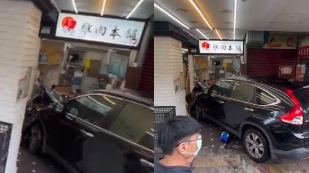 疑為閃左轉車失控!休旅車衝進騎樓、餐廳 撞毀5車1人傷