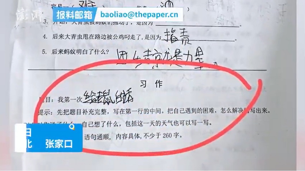 批改的老師看完後整個又好氣又好笑。(圖/翻攝自澎湃新聞)