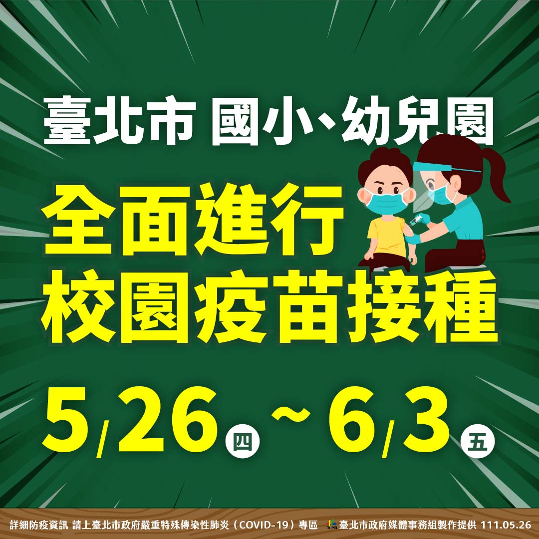 台北市國小、幼兒園全面進行校園接種。(圖/台北市政府)