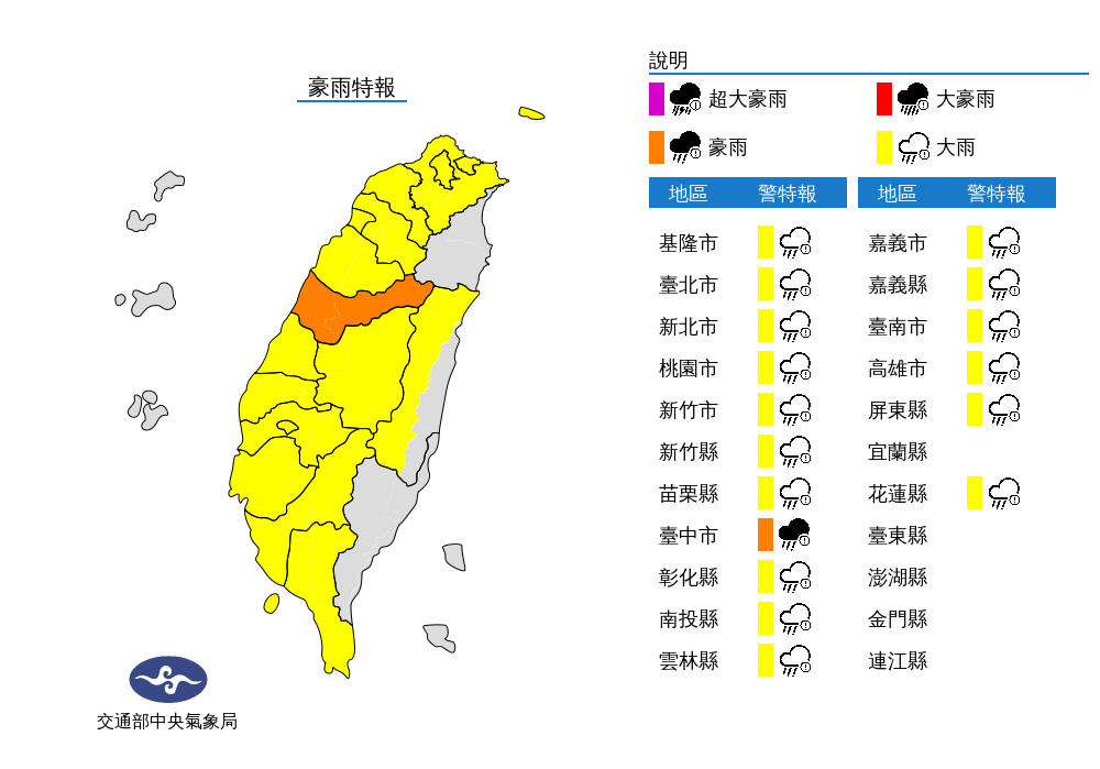 豪、大雨特報。(圖/氣象局)