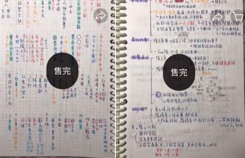 筆記都已販售完畢。(圖/翻攝自蝦皮)
