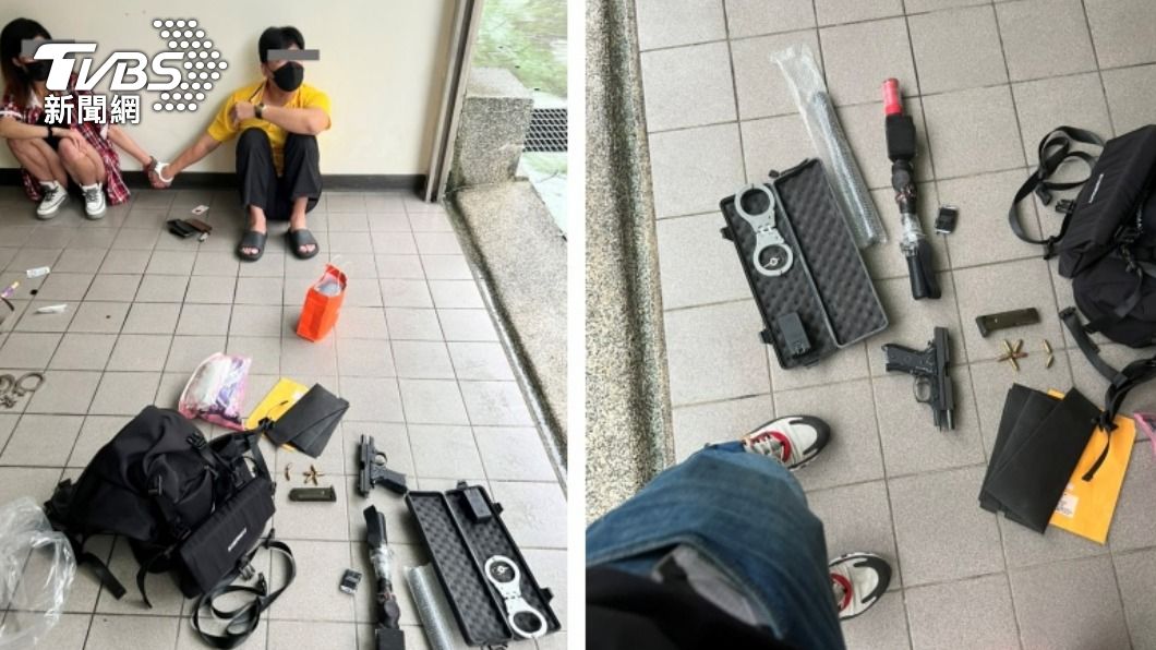 警方逮捕毒鴛鴦通緝犯,並查扣改造手槍、霰彈槍。(圖/TVBS)