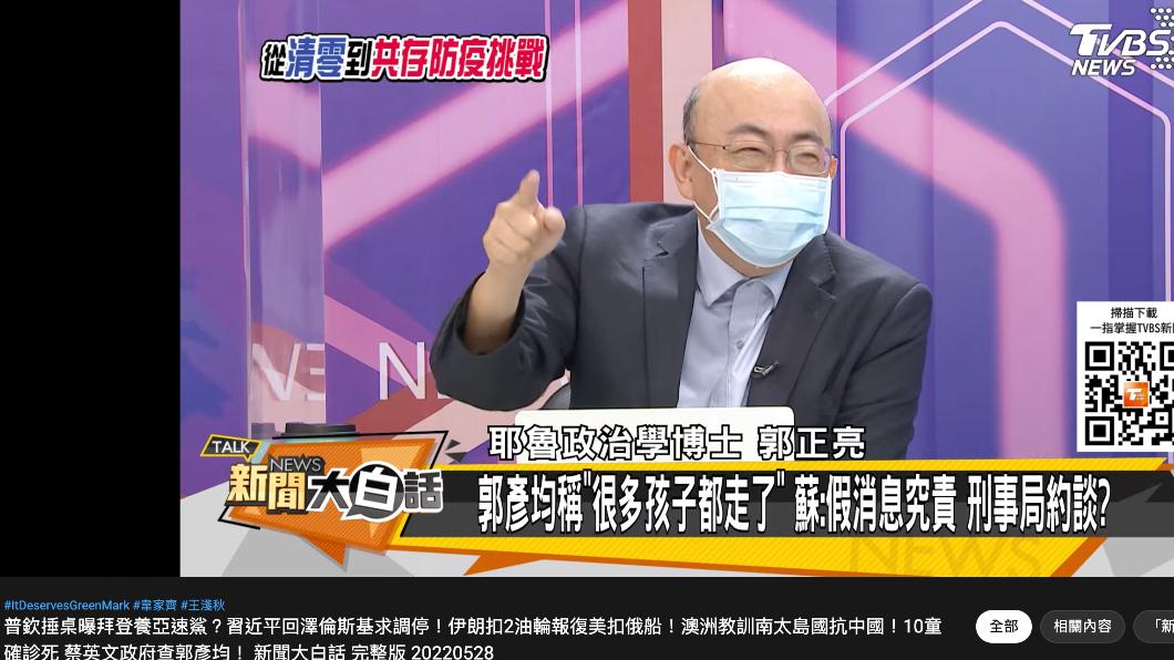 郭正亮上節目質疑「你陳時中講錯多少話?」。(圖/翻攝自新聞大白話Youtube 頻道)