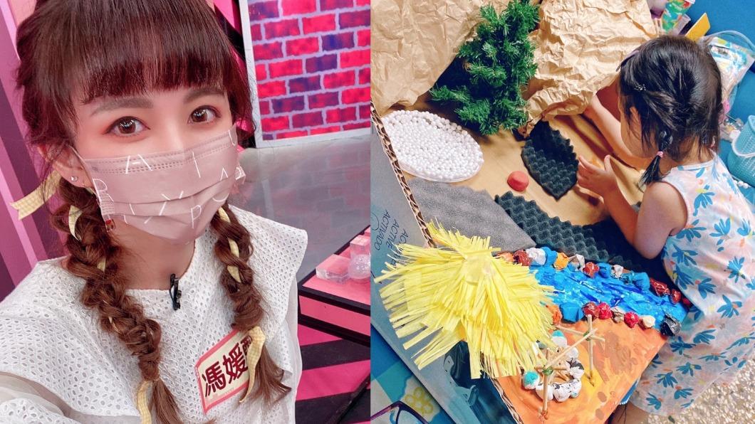 馮媛甄以紙箱製作許多勞作。(圖/馮媛甄提供)