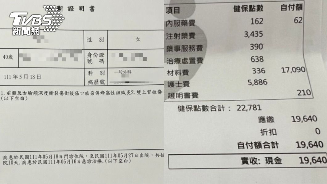 女子臉部多處深度撕裂傷。（圖／TVBS）