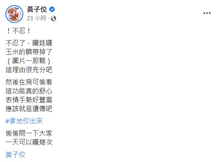 黃子佼加入曬娃行列。（圖／翻攝自黃子佼臉書）