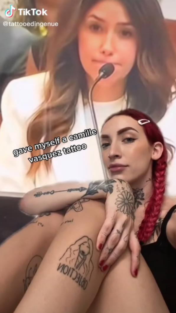 Jazzmyn的紋身招來網友批評。(圖/翻攝自@tattooedingenue tiktok)