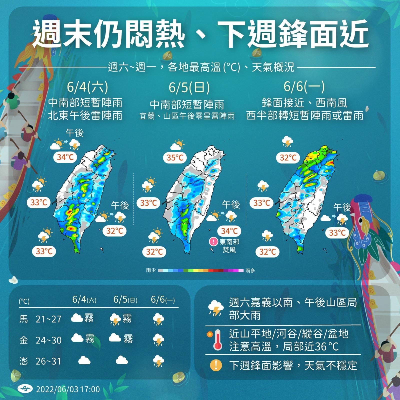 未來3日天氣概況。(圖/翻攝自中央氣象局臉書)
